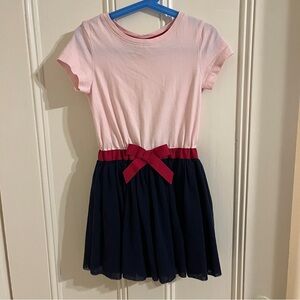 Hanna Andersson Girls Whoosh Dress Sz 110 / 5 EUC Light Pink Navy Red Ribbon